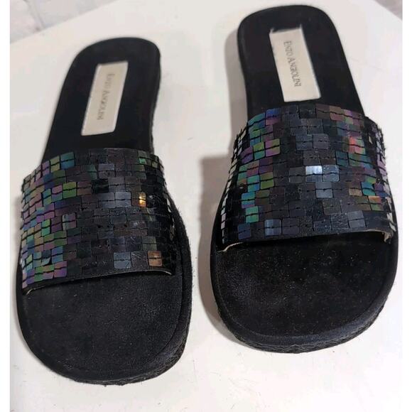 Enzo Angiolini Mathisrm Black Satin Sequin Slide Sandals Womans Size 9 Spain 39 - Picture 5 of 13